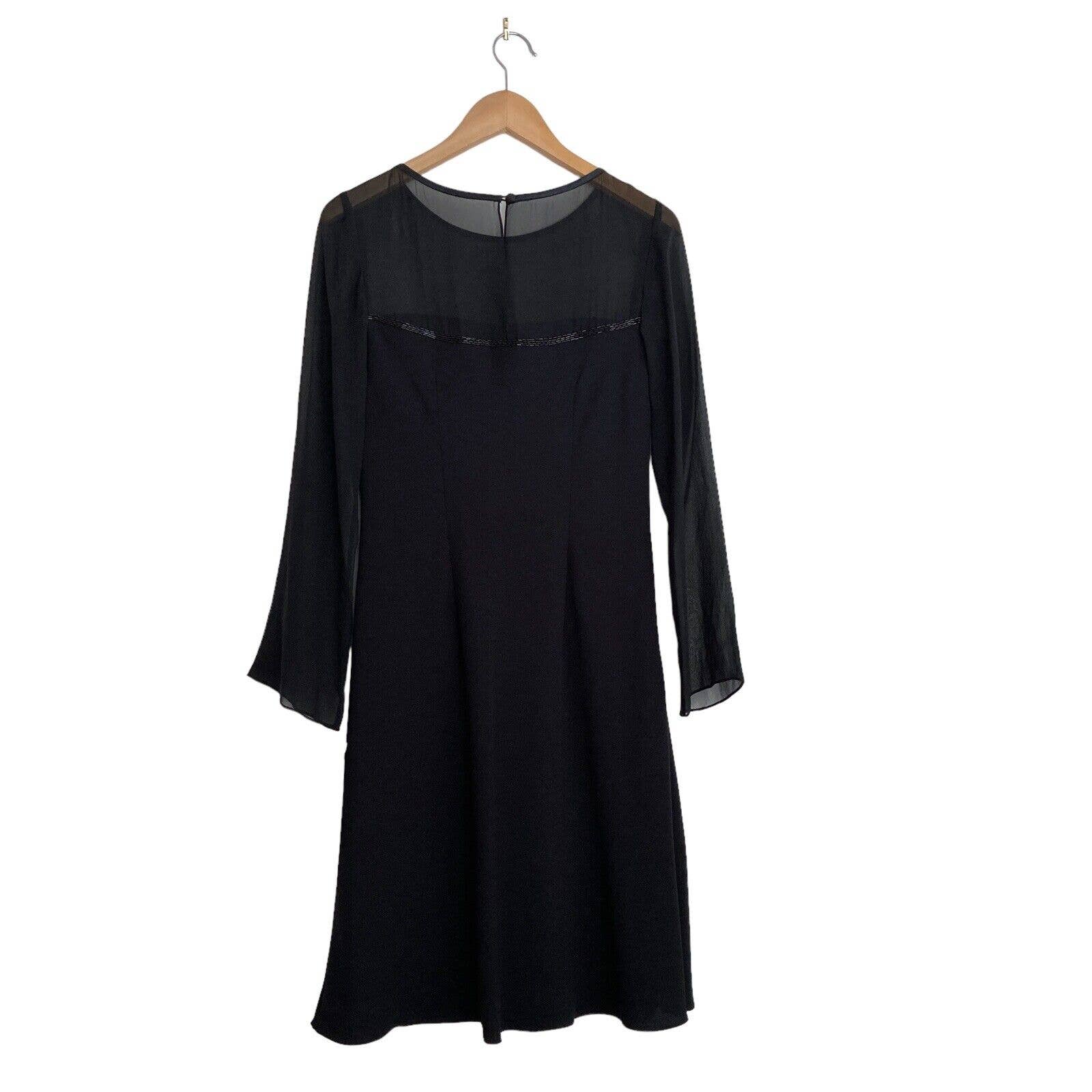 Maggy London Womens 4 Black Dress Cocktail Sequin Sheer Illusion Long Sleeve Lbd — image 3 of 8